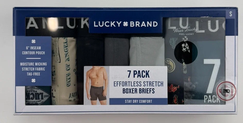 7 PACK LUCKY BRAND EFFORTLESS STRETCH BOXER BRIEFS SZ SMALL NWT